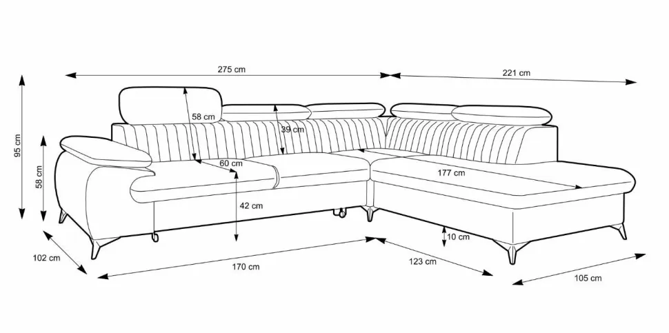 Narożnik Lund L lewy granatowy Monolith 77