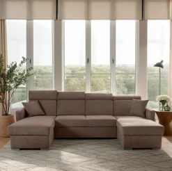 Narożnik Mils U z funkcją spania brązowy  tkanina Soro 28