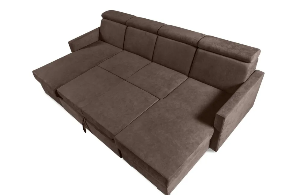 Narożnik Mils U z funkcją spania brązowy tkanina Soro 28