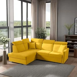 Narożnik Mils XL lewostronny z funkcją    spania musztardowy tkanina Soro 40