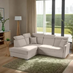 Narożnik Mils XL lewostronny z funkcją    spania beżowy tkanina Soro 23