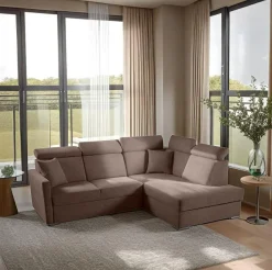 Narożnik Mils XL prawostronny z funkcją   spania brązowy tkanina Soro 28