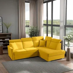 Narożnik Mils XL prawostronny z funkcją   spania musztardowy tkanina Soro 40