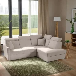 Narożnik Mils XL prawostronny z funkcją   spania beżowy tkanina Soro 23