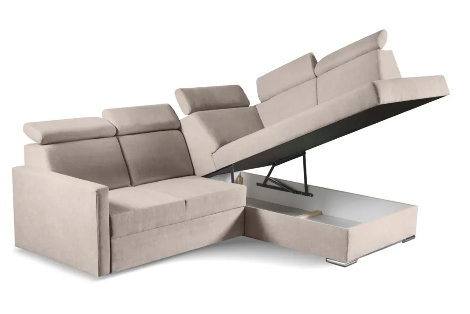 Narożnik Mils XL prawostronny z funkcją spania beżowy tkanina Soro 23