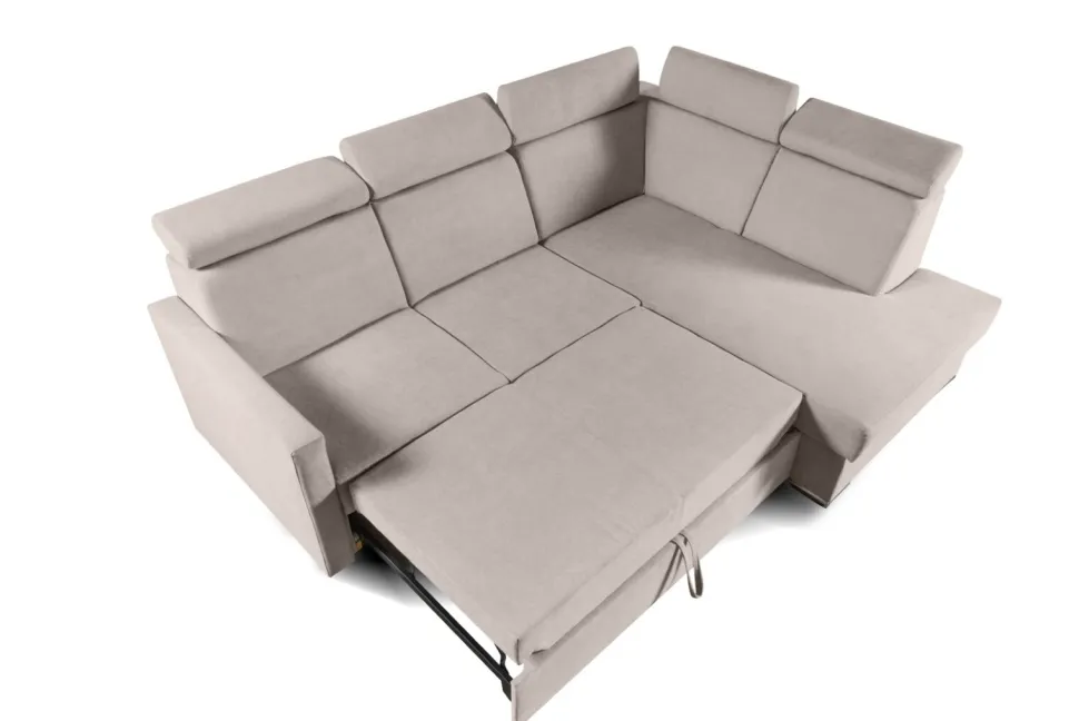 Narożnik Mils XL prawostronny z funkcją spania beżowy tkanina Soro 23