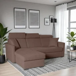 Narożnik Mils z funkcją spania brązowy    tkanina Soro 28