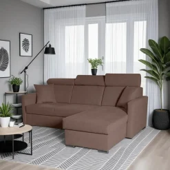 Narożnik Mils z funkcją spania brązowy    tkanina Soro 28