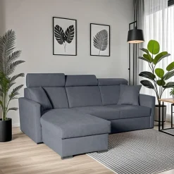 Narożnik Mils z funkcją spania szary      granat tkanina Soro 97