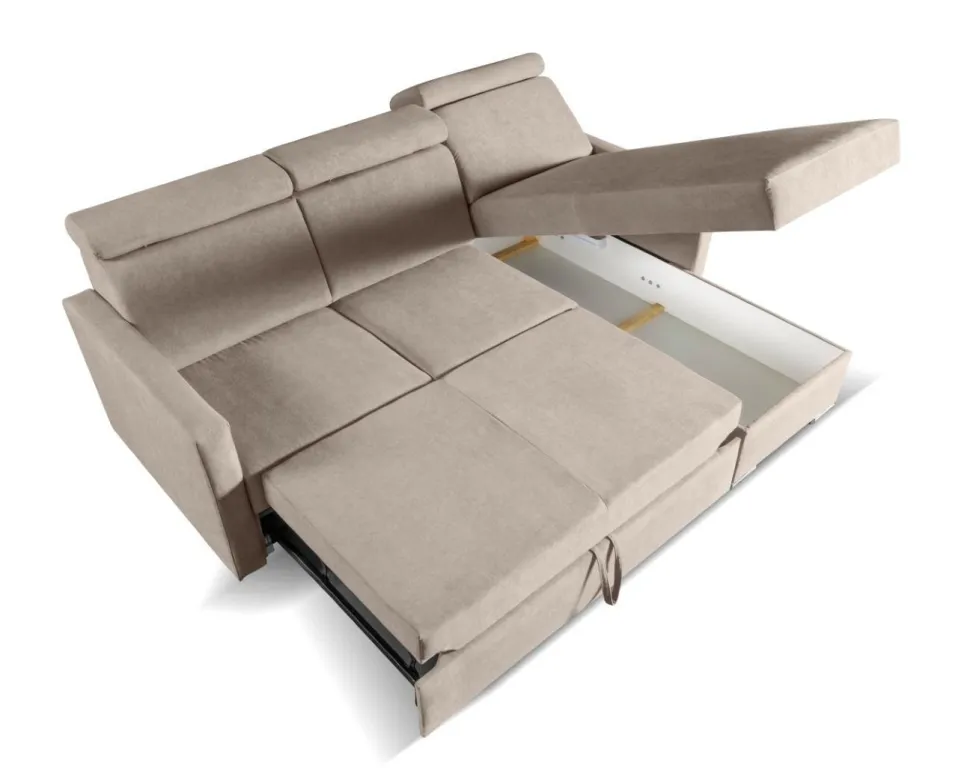 Narożnik Mils z funkcją spania beżowy tkanina Soro 23