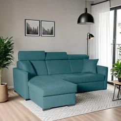 Narożnik Mils z funkcją spania morski     tkanina Soro 86