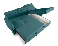 Narożnik Mils z funkcją spania morski     tkanina Soro 86