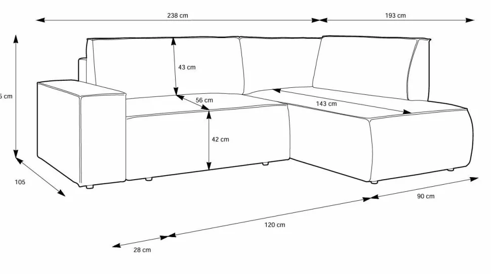 Narożnik Molde L lewy sztruks szary ciemny Poso 60