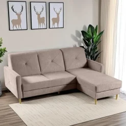 Narożnik Scandi z funkcją spania pudrowy  róż Diosa 8