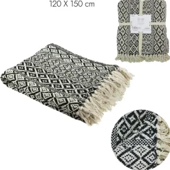 Narzuta na łóżko Etniczna 120x150cm  czarno-biała