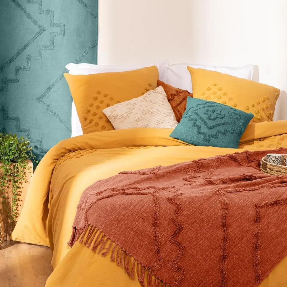 Narzuta na łóżko Inca 130 x 180 cm terakota bawełna pikowana