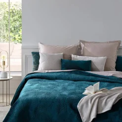 Narzuta na łóżko Leaf 240x260 welurowa turkusowa