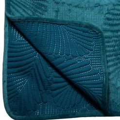 Narzuta na łóżko Leaf 240x260 welurowa  turkusowa
