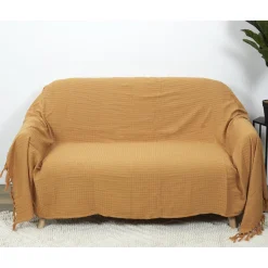 Narzuta na łóżko waflowana 170x250 cm     żółta