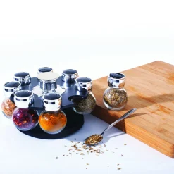 Obrotowy organizer z 8 słoiczkami na przyprawy metalowy