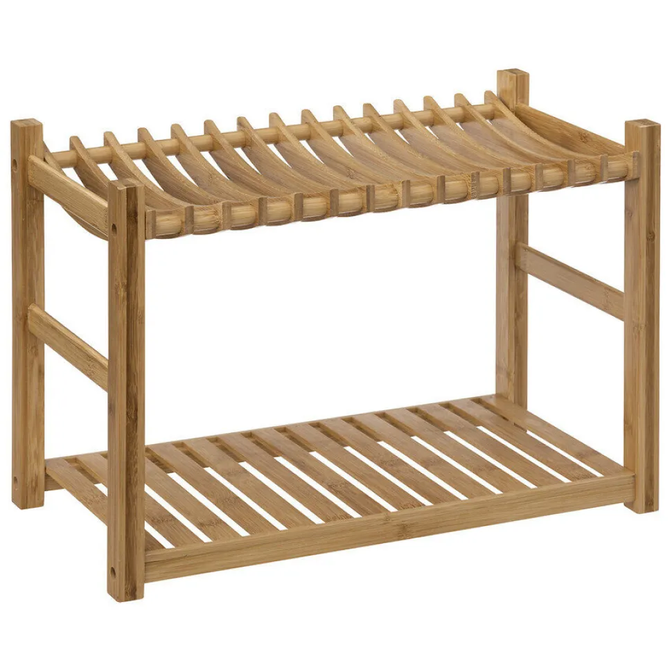 Ociekacz 2 poziomowy bambusowy z pojemnikiem na sztućce