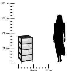 Organizer z 4 szufladami z tworzywa na 2 kółkach