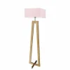 Oświetlenie podłogowe JAWA abażur jasny różowy stelaż dębowy