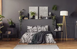 Oświetlenie podłogowe MIAMI abażur biały stelaż mahoniowy