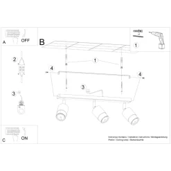 Plafon NERO 3 czarny/chrom