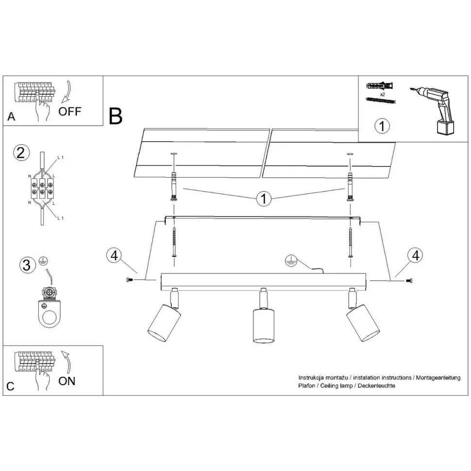 Plafon WINX 3 czarny/chrom