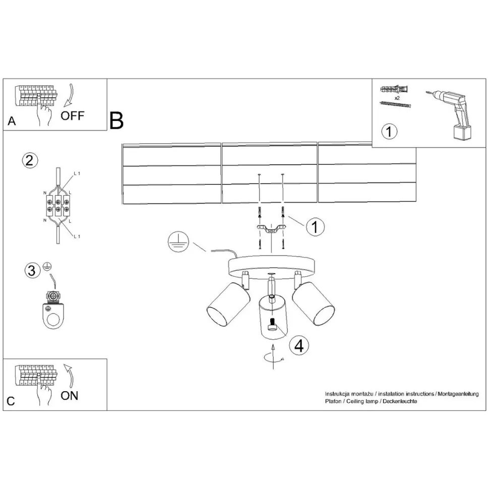 Plafon WINX 3P czarny/chrom