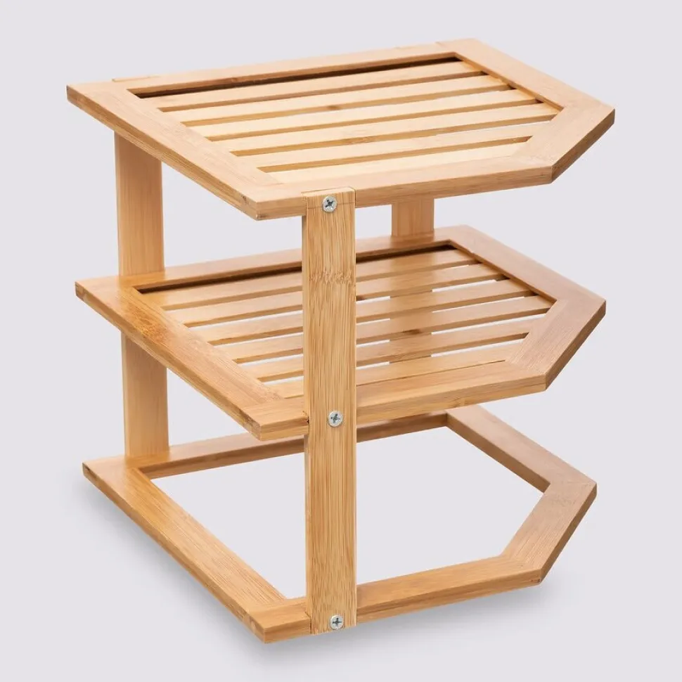 Podwójna półka bambusowa, narożna