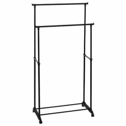 Podwójny drążek na ubrania na kółkach czarny