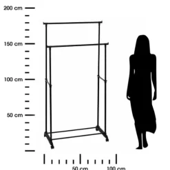 Podwójny drążek na ubrania na kółkach czarny