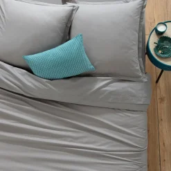 Prześcieradło z gumką 90 x 190 cm  z zakładką 30 cm szare bawełniane