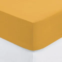 Prześcieradło z gumką 90 x 190 cm  z zakładką 30 cm ochra bawełna