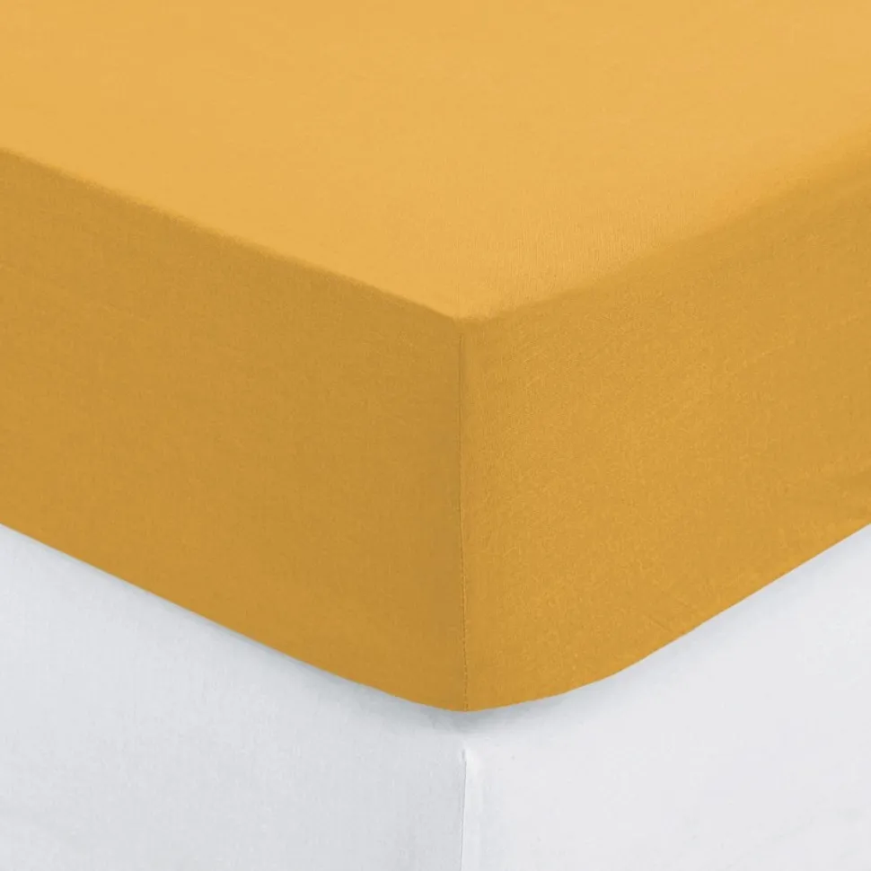 Prześcieradło z gumką 90 x 190 cm z zakładką 30 cm ochra bawełna