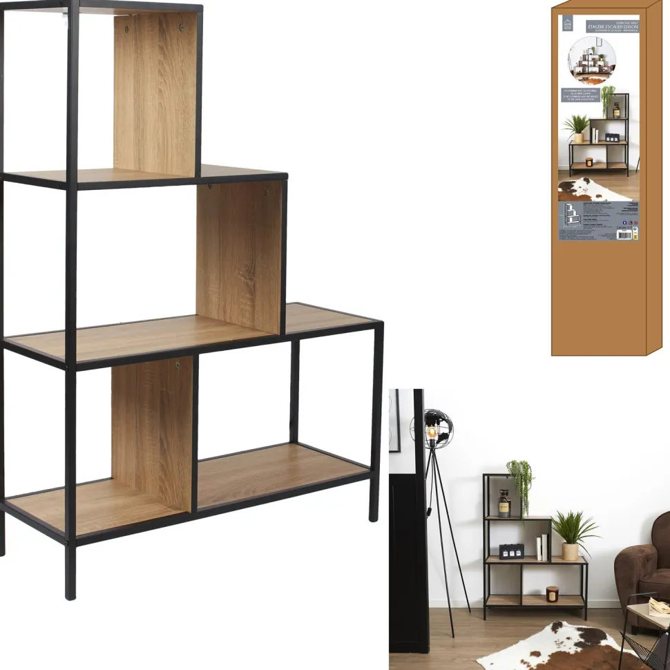 Regał schodkowy Edison M naturalny/czarny