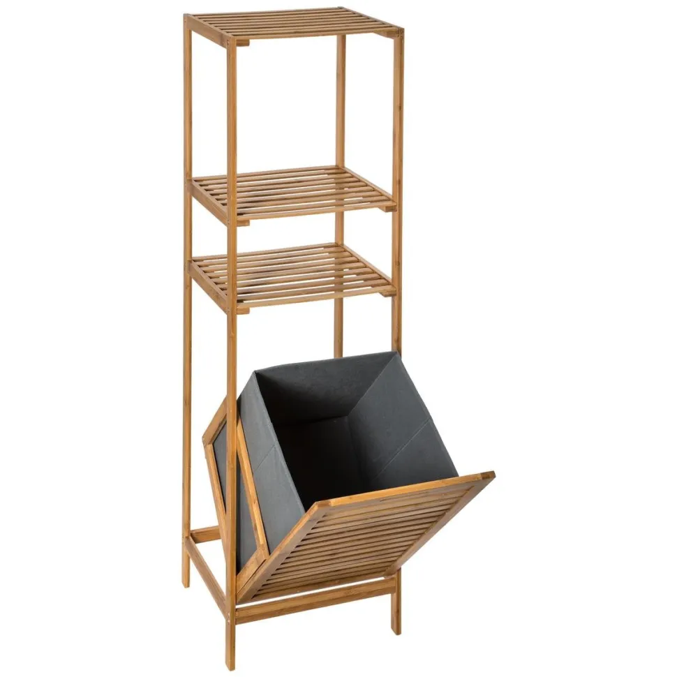 Regał z koszem na pranie bambusowy