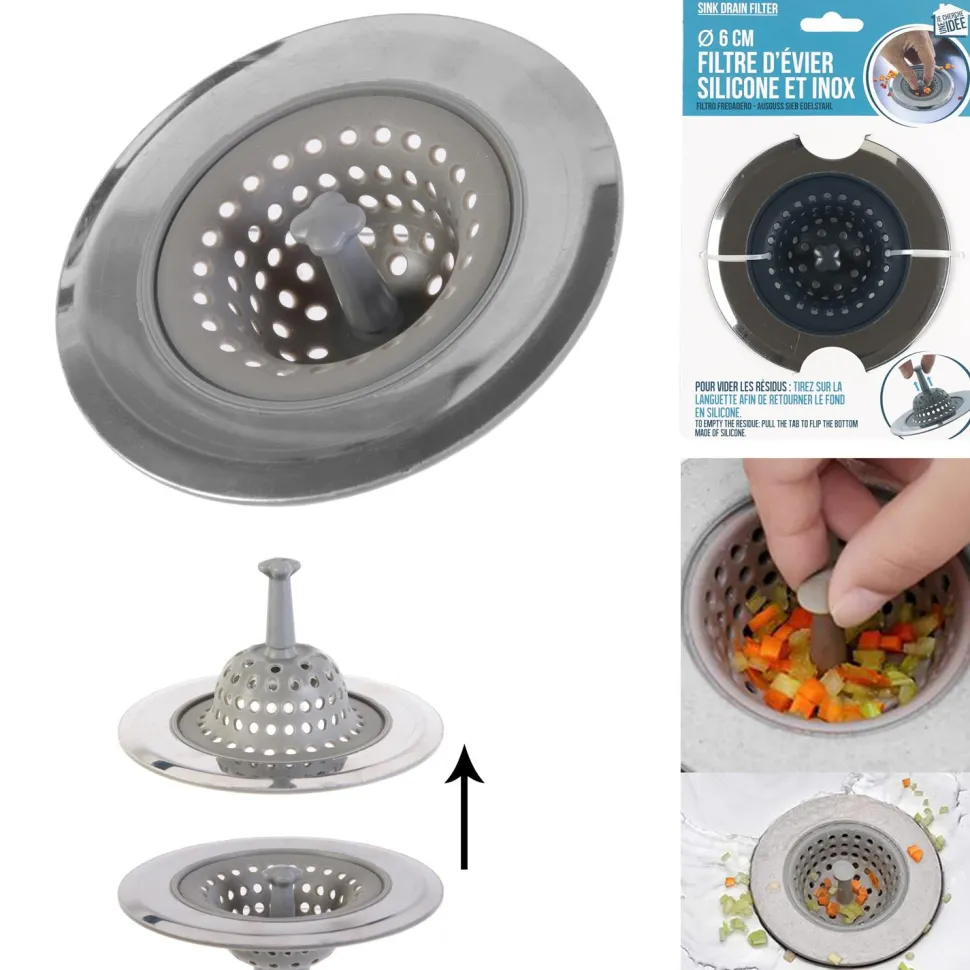 Sitko do zlewu silikonowe/chrom szare