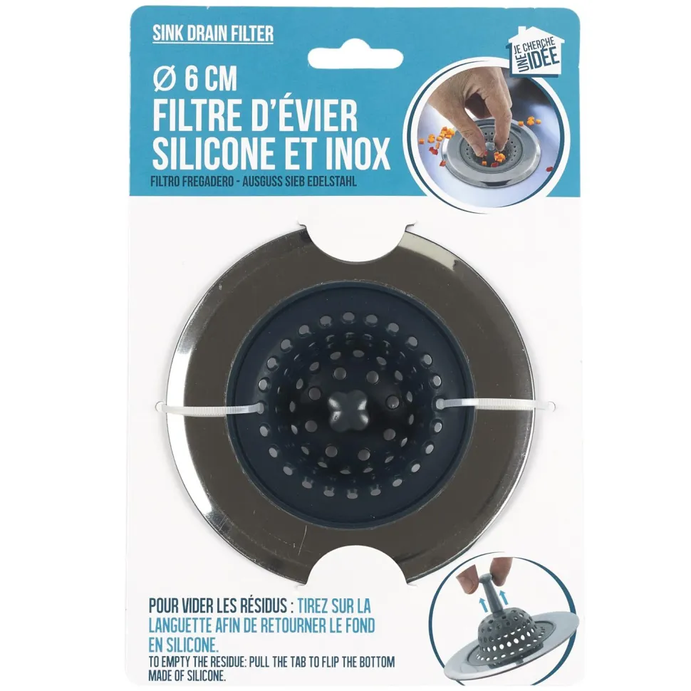 Sitko do zlewu silikonowe/chrom szare