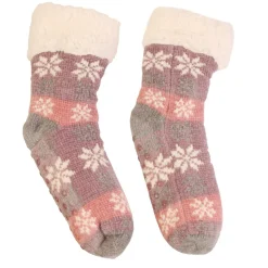 Skarpety ocieplane w świąteczny wzór różowe