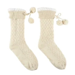 Skarpety plecione z pomponami kremowe 36-41
