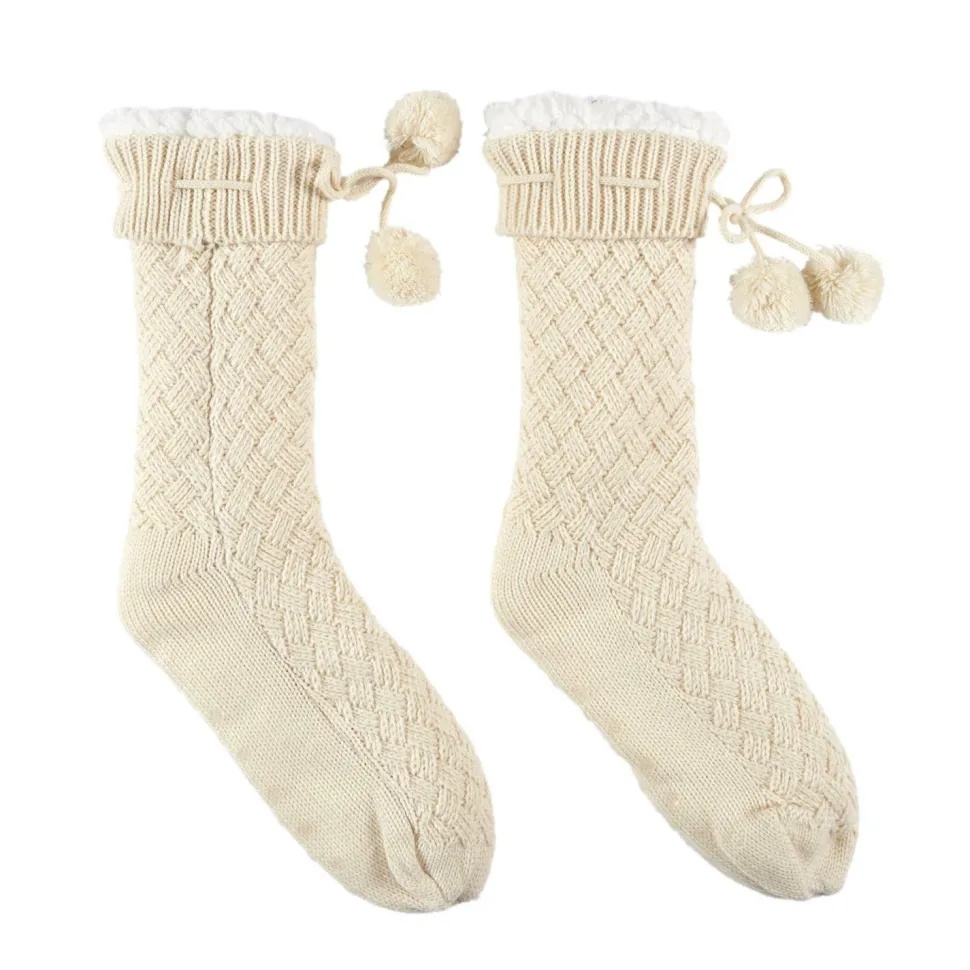 Skarpety plecione z pomponami kremowe 36-41
