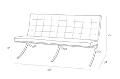 Sofa BA2 2 osobowa, czarna ekoskóra inspirowana Barcelona