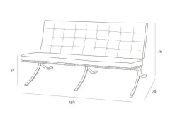 Sofa BA2 2 osobowa, czarna skóra inspirowana Barcelona