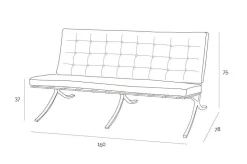 Sofa BA2 2 osobowa, czarna skóra inspirowana Barcelona