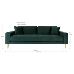 Sofa Lido 3 butelkowa zieleń/ nogi  naturalne
