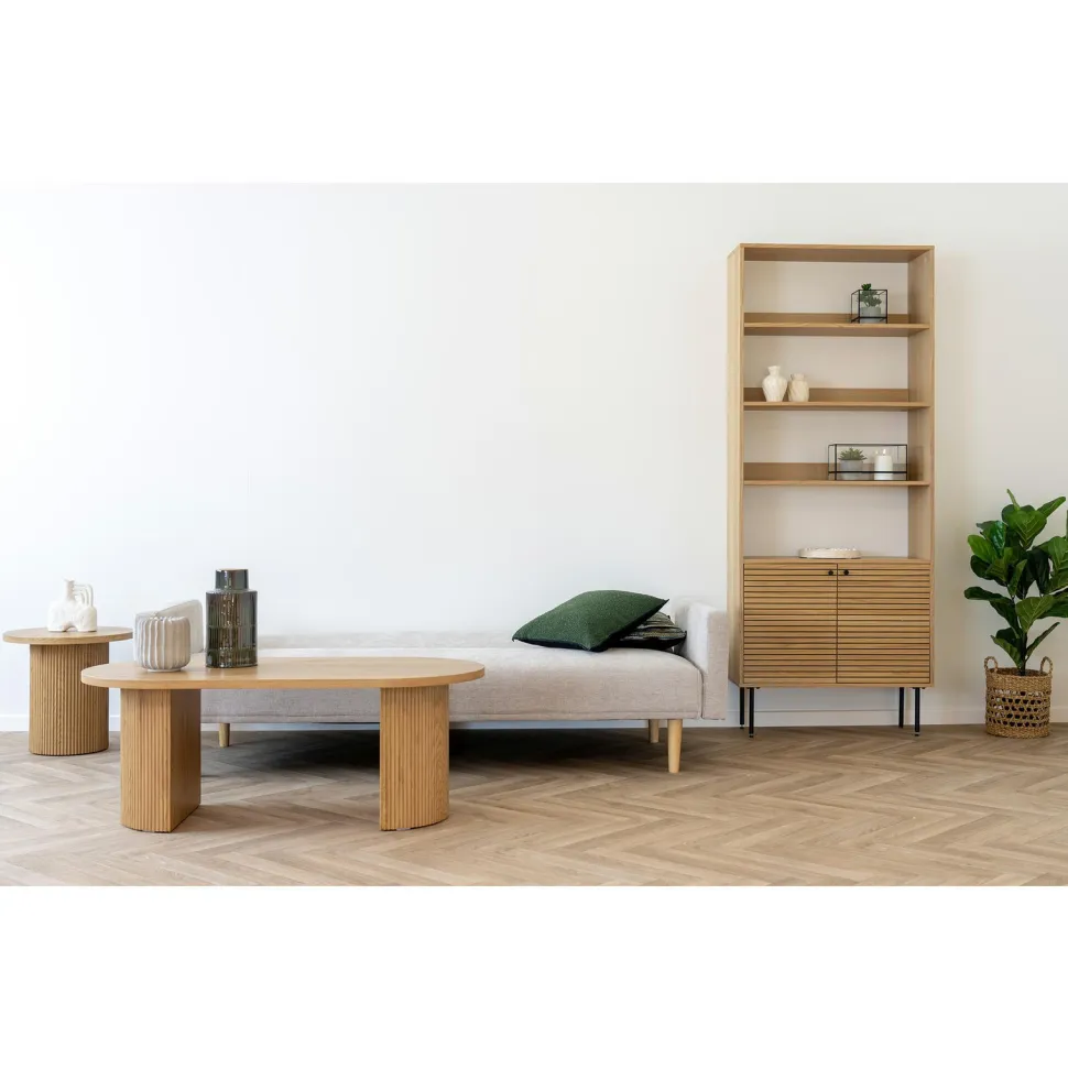 Sofa rozkładana Kells beżowa ciemna/ naturalne nogi