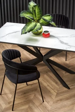 Stół Crosser rozkładany, biały marmur/szary